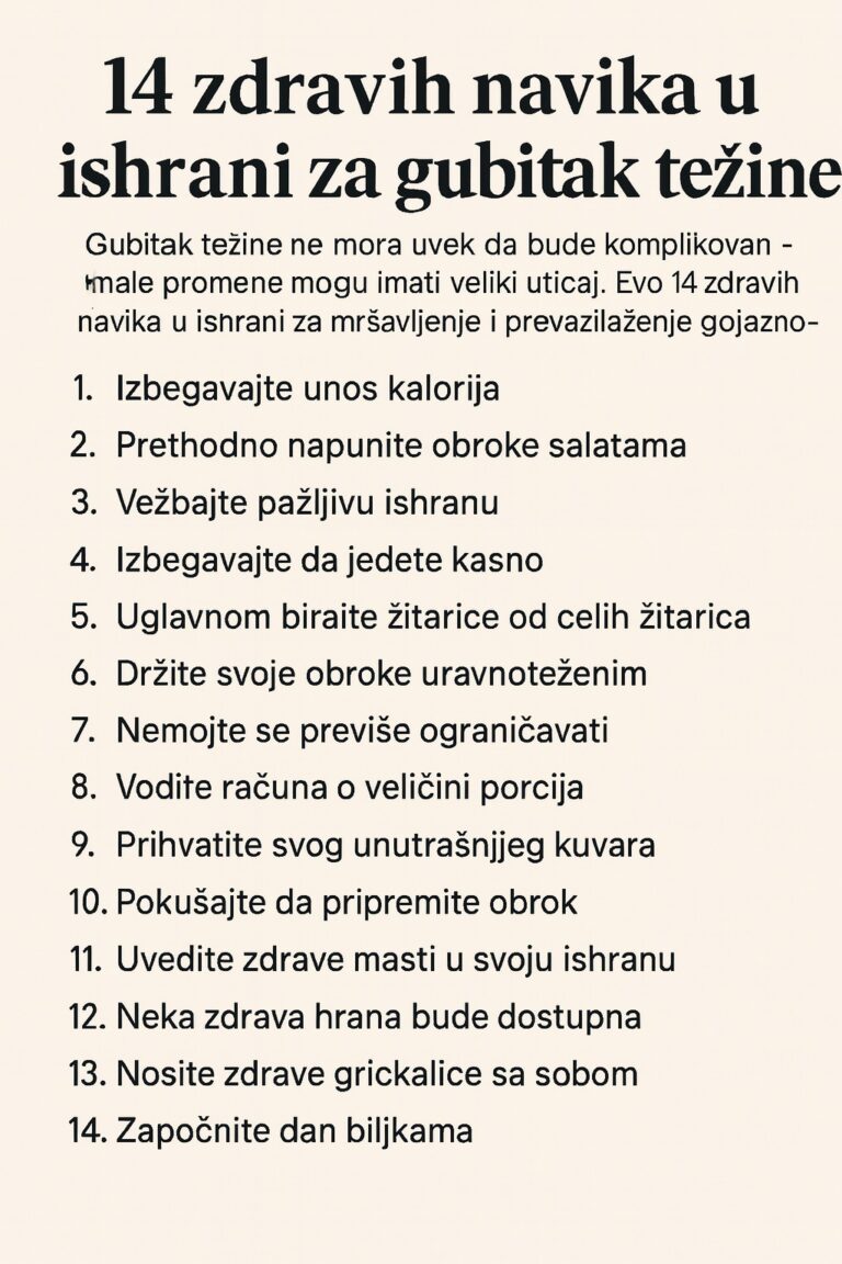 Infografik sa prikazom 14 zdravih navika koje pomažu kod gubitka težine